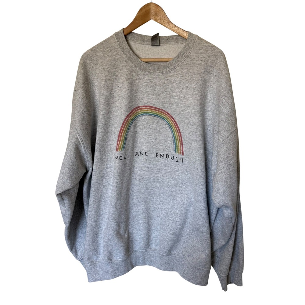 Gildan Sweatshirt Women 2XL Gray Good You Are Enough Rainbow Graphic Crew Neck